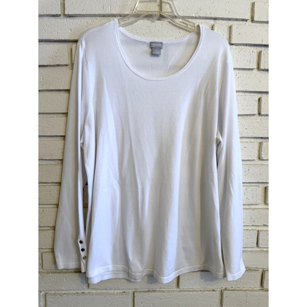 Chico's 3 Womens White Classic Long Sleeve Pullover Blouse Top Sz XL Lightweight